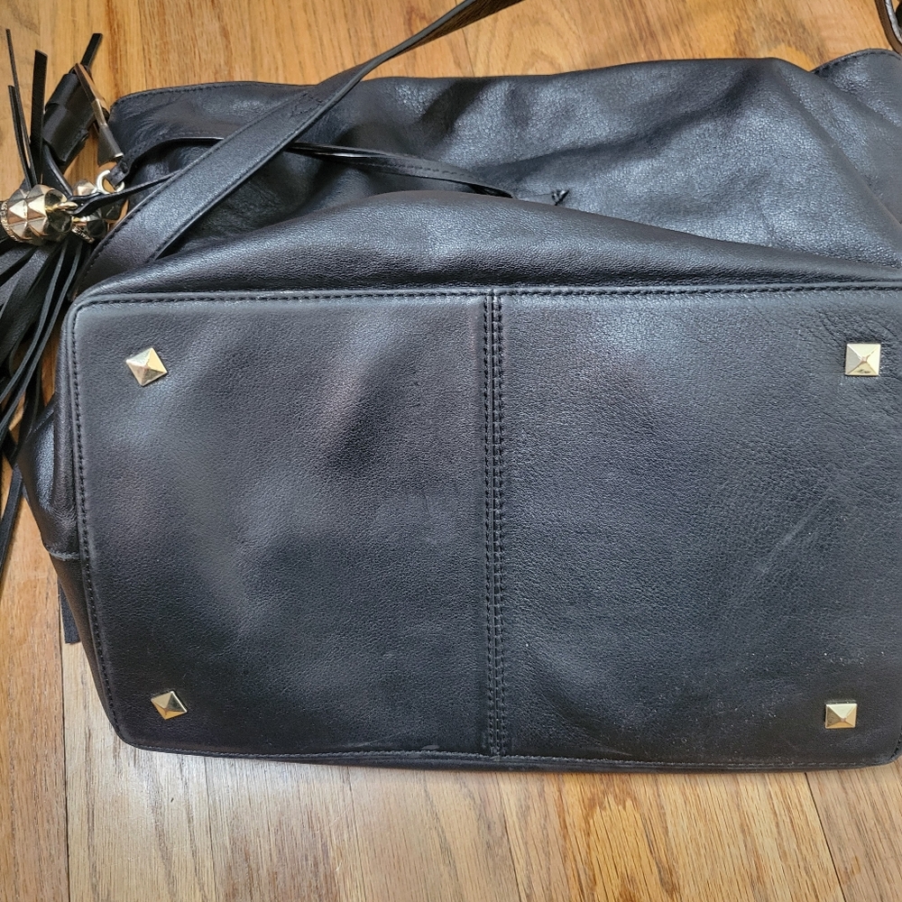 Karl Lagerfeld Paris Devon Hobo Bag Black With Tassels & Gold Hardware Purse - Picture 14 of 16